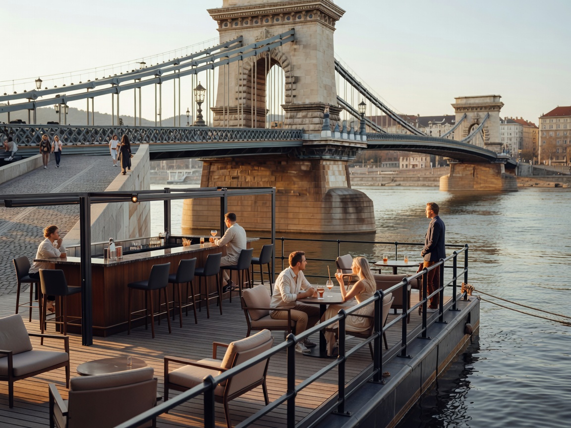 Pontoon open-air terrace bar directly next to Chain Bridge